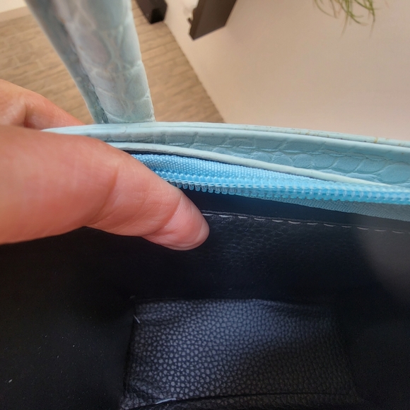 Baby Blue Mini Faux Crocodile Handbag - Picture 7 of 12